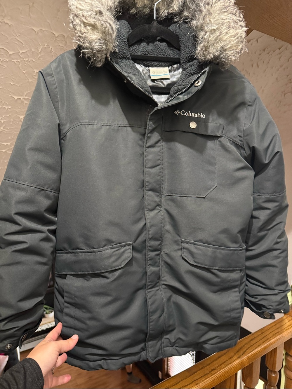 Columbia Kids black Puffer Jacket with Faux-Fur Hood
